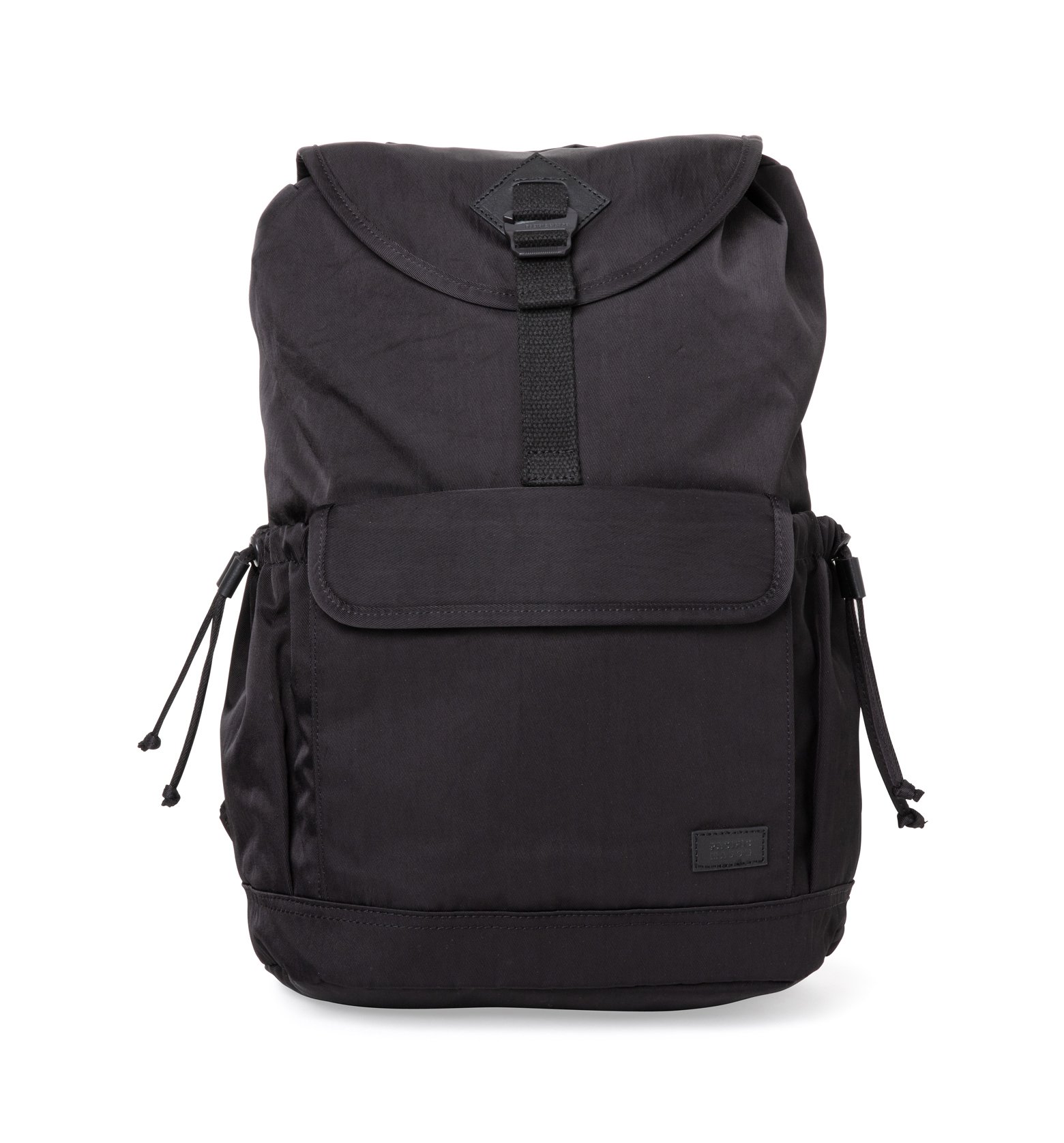 Lieu Black Backpack featuring a modern design with water-repellent nylon and leather accents, ideal for adventurers.