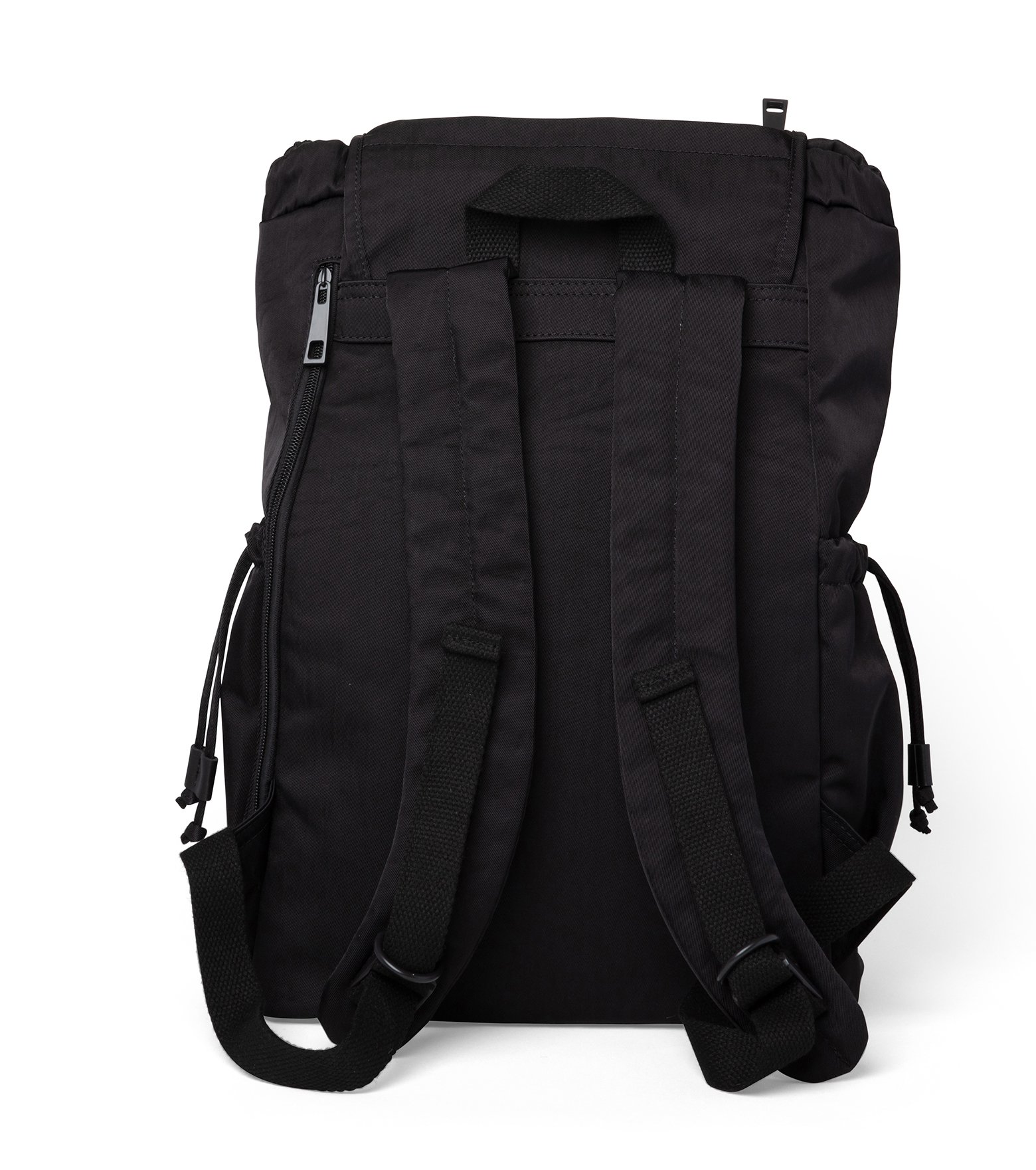 Lieu Black Backpack featuring a modern design with water-repellent nylon and leather accents, ideal for adventurers.