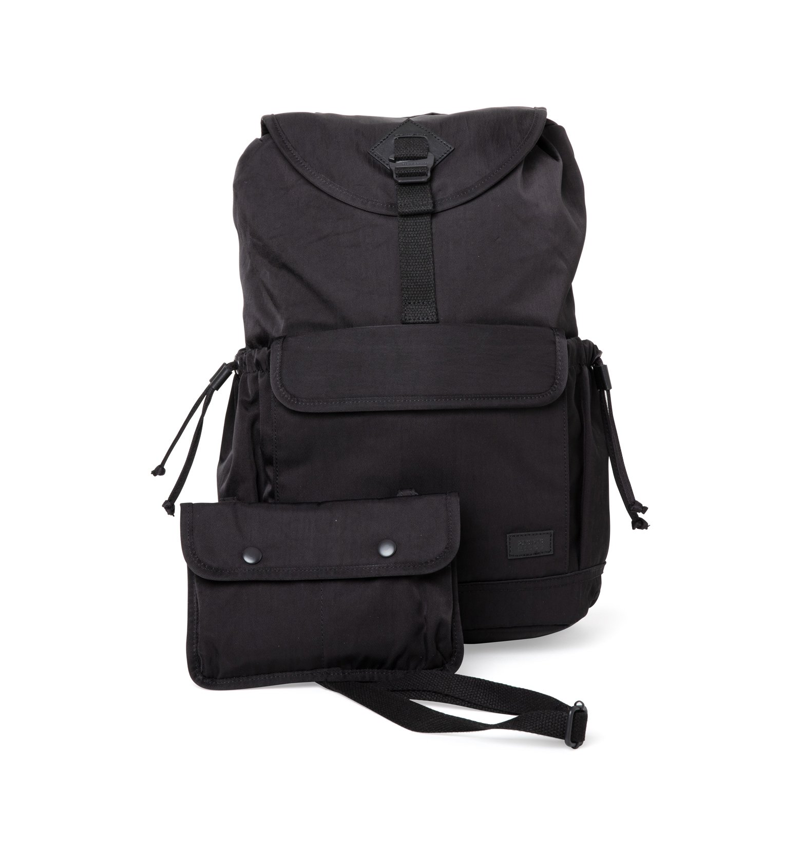 Lieu Black Backpack featuring a modern design with water-repellent nylon and leather accents, ideal for adventurers.