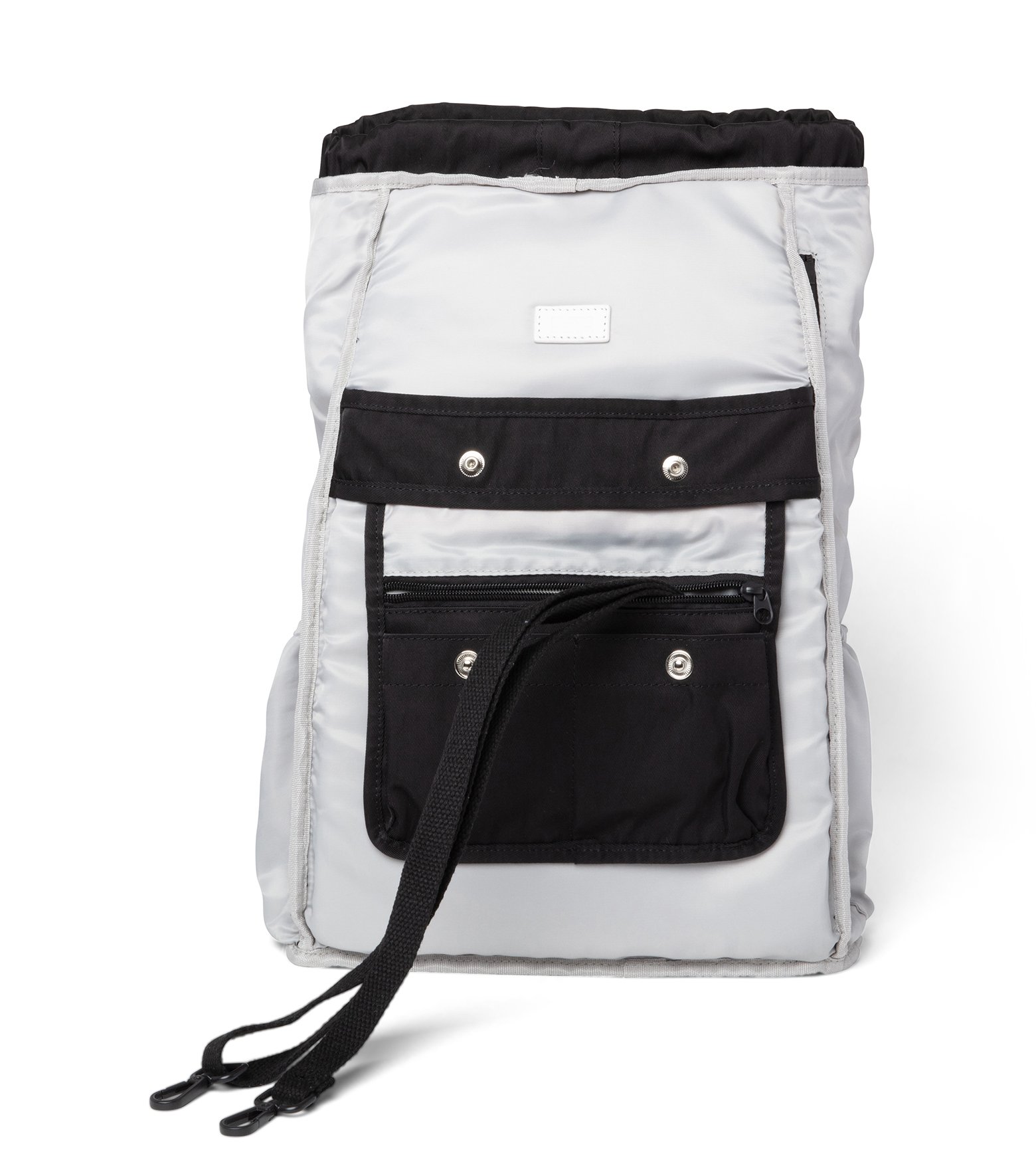 Lieu Black Backpack featuring a modern design with water-repellent nylon and leather accents, ideal for adventurers.