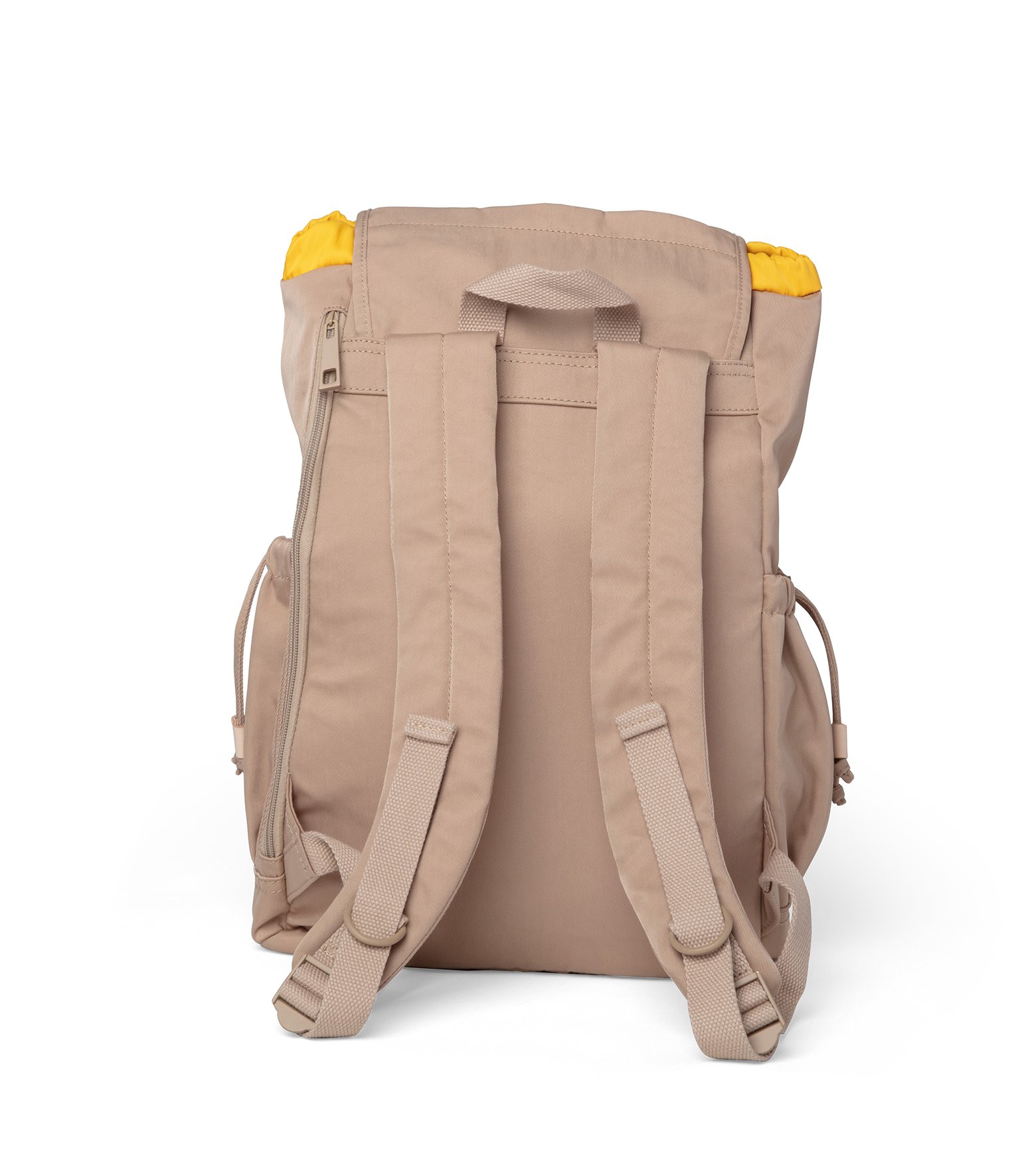 Lieu Camel x Butter Scotch Backpack featuring a modern design with water-repellent nylon and leather accents, ideal for adventurers.