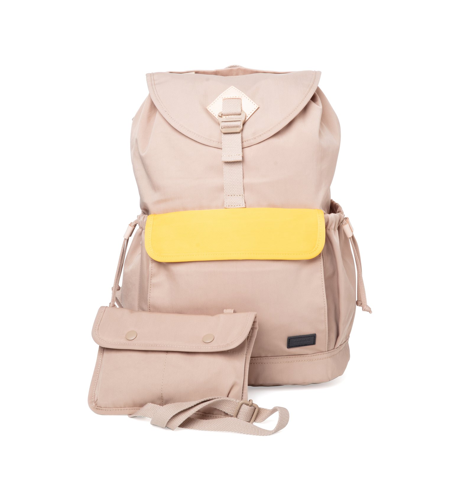 Lieu Camel x Butter Scotch Backpack featuring a modern design with water-repellent nylon and leather accents, ideal for adventurers.