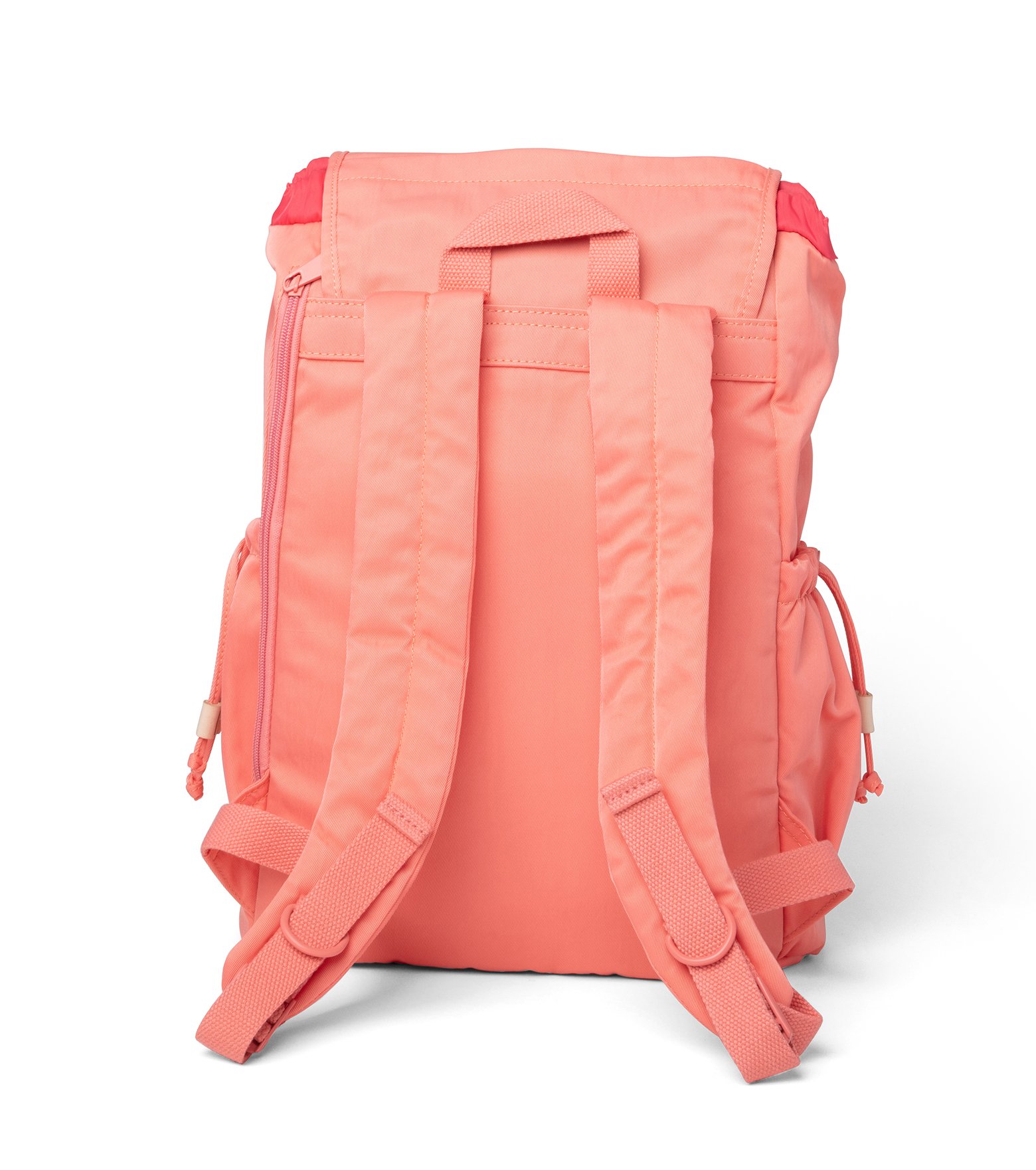 Lieu Coral x Crimson Backpack featuring a modern design with water-repellent nylon and leather accents, ideal for adventures.