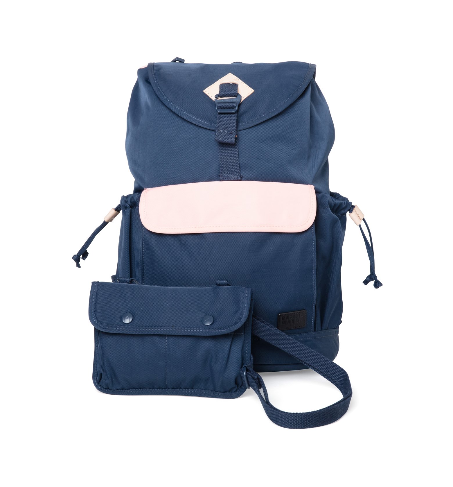 Lieu Prussian Blue x Pale Pink Backpack showcasing its modern design and multiple compartments.