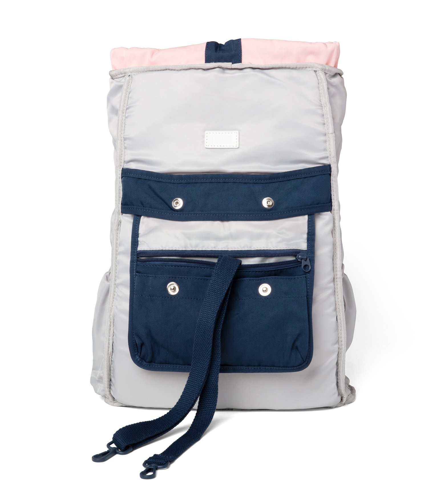 Lieu Prussian Blue x Pale Pink Backpack showcasing its modern design and multiple compartments.