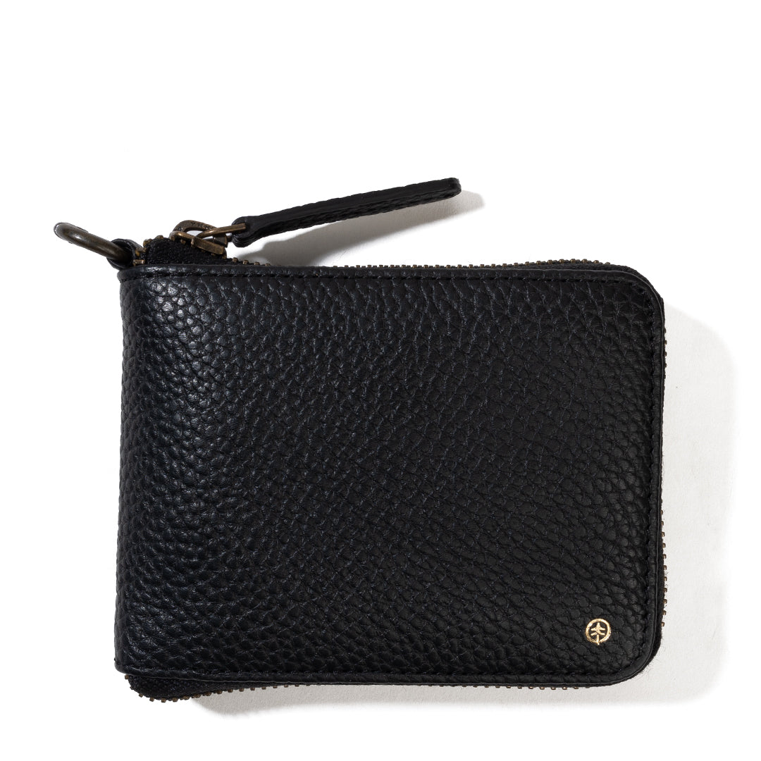 Lifestyle Zipper Wallet made from premium full grain leather, featuring multiple card slots and a secure zipper closure.