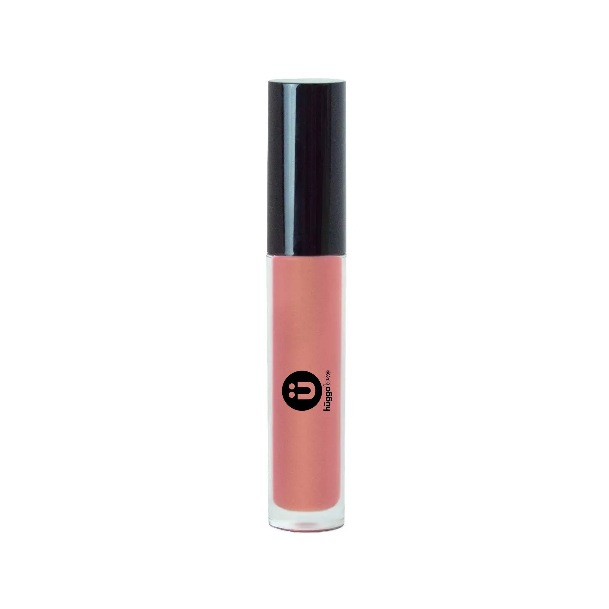 A tube of Mahogany Lip Gloss showcasing its rich color and sleek design, perfect for enhancing lip shine.