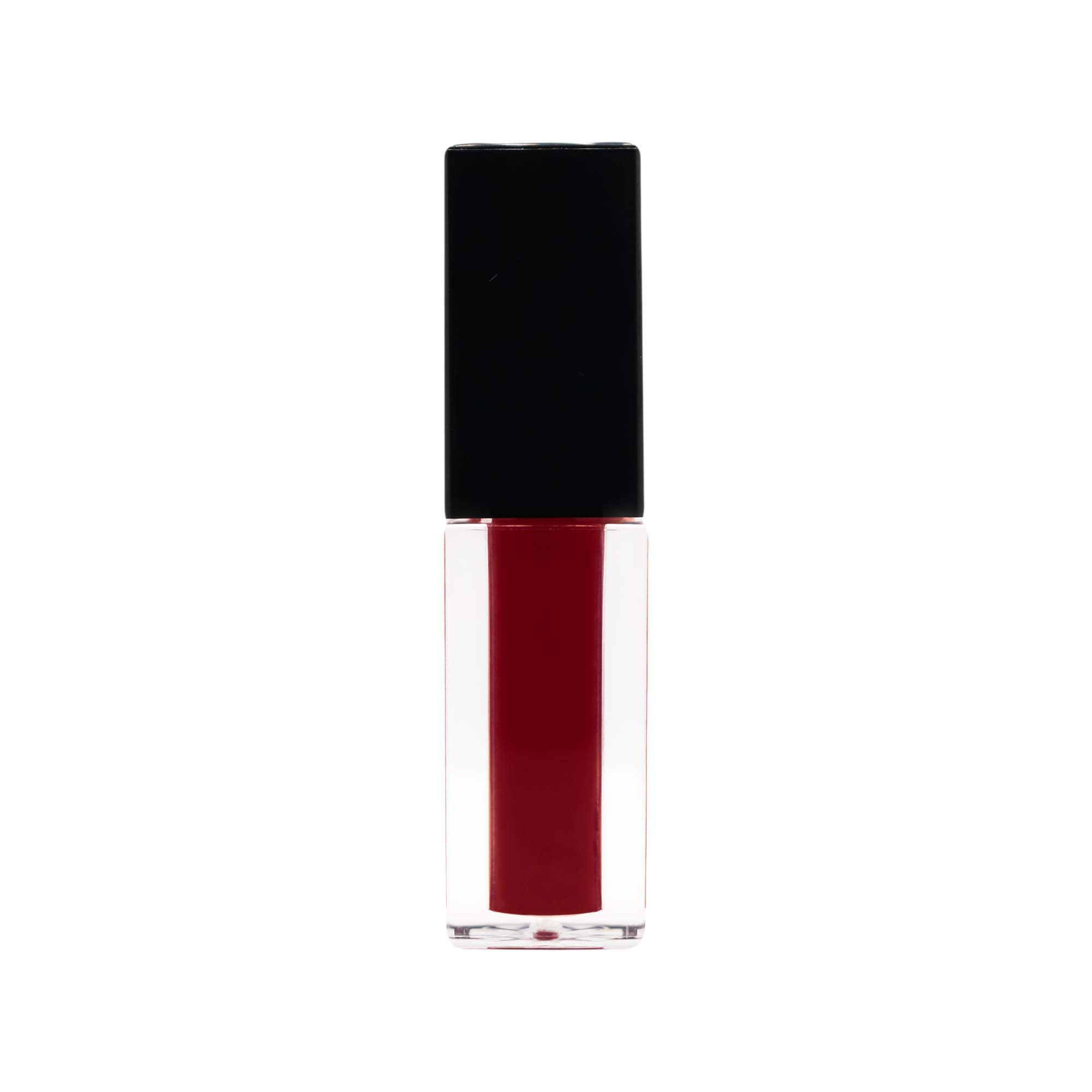 Cherry Wine Liquid Cream Lipstick in a sleek tube, showcasing its rich, deep red color perfect for a luxurious pout.