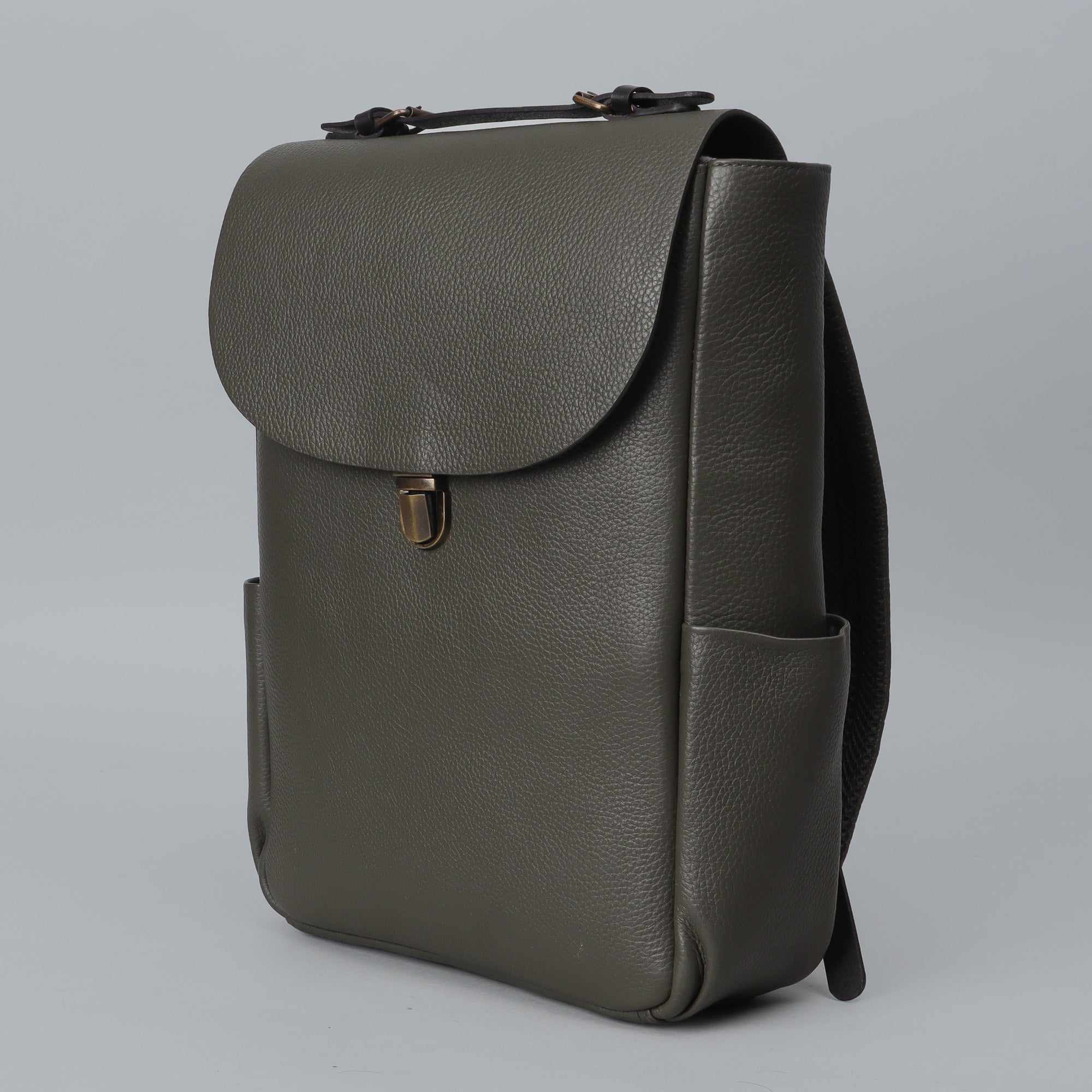 London Leather Backpack made from premium full grain leather with multiple pockets and adjustable straps.