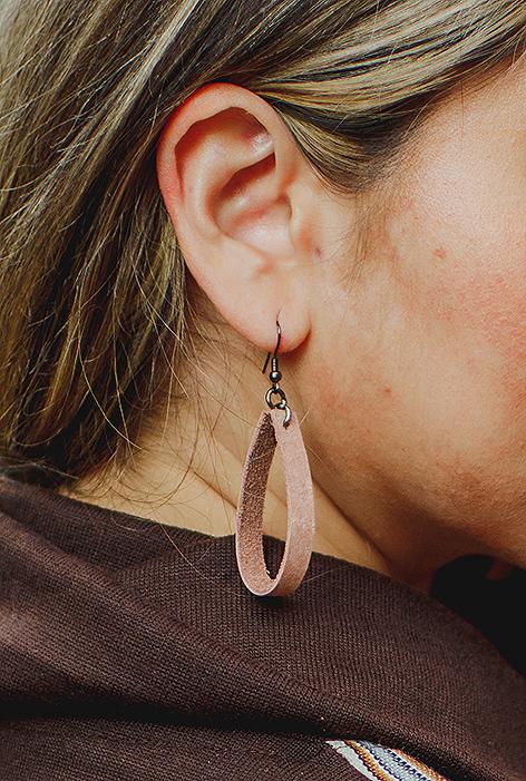 Elegant Loop Earrings made from upcycled suede scraps, showcasing a soft and lightweight design.