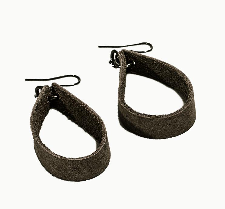 Elegant Loop Earrings made from upcycled suede scraps, showcasing a soft and lightweight design.