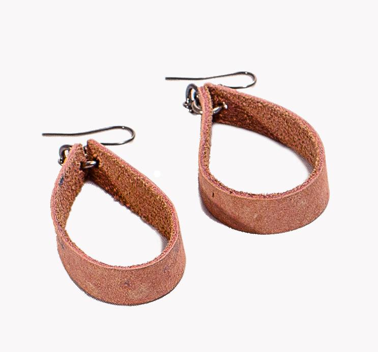 Elegant Loop Earrings made from upcycled suede scraps, showcasing a soft and lightweight design.