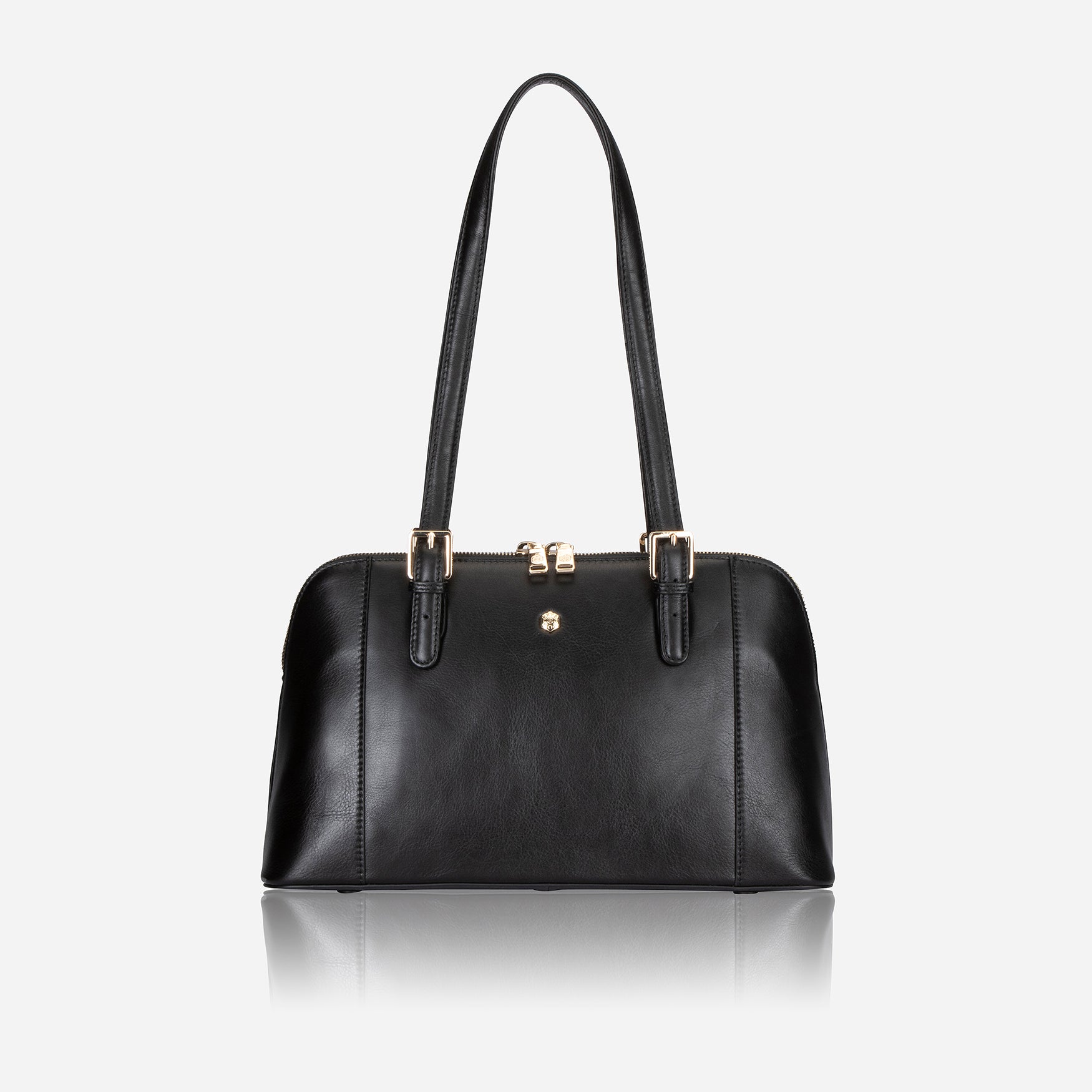 Madrid Handbag in Black featuring adjustable shoulder straps and multiple pockets for organization.