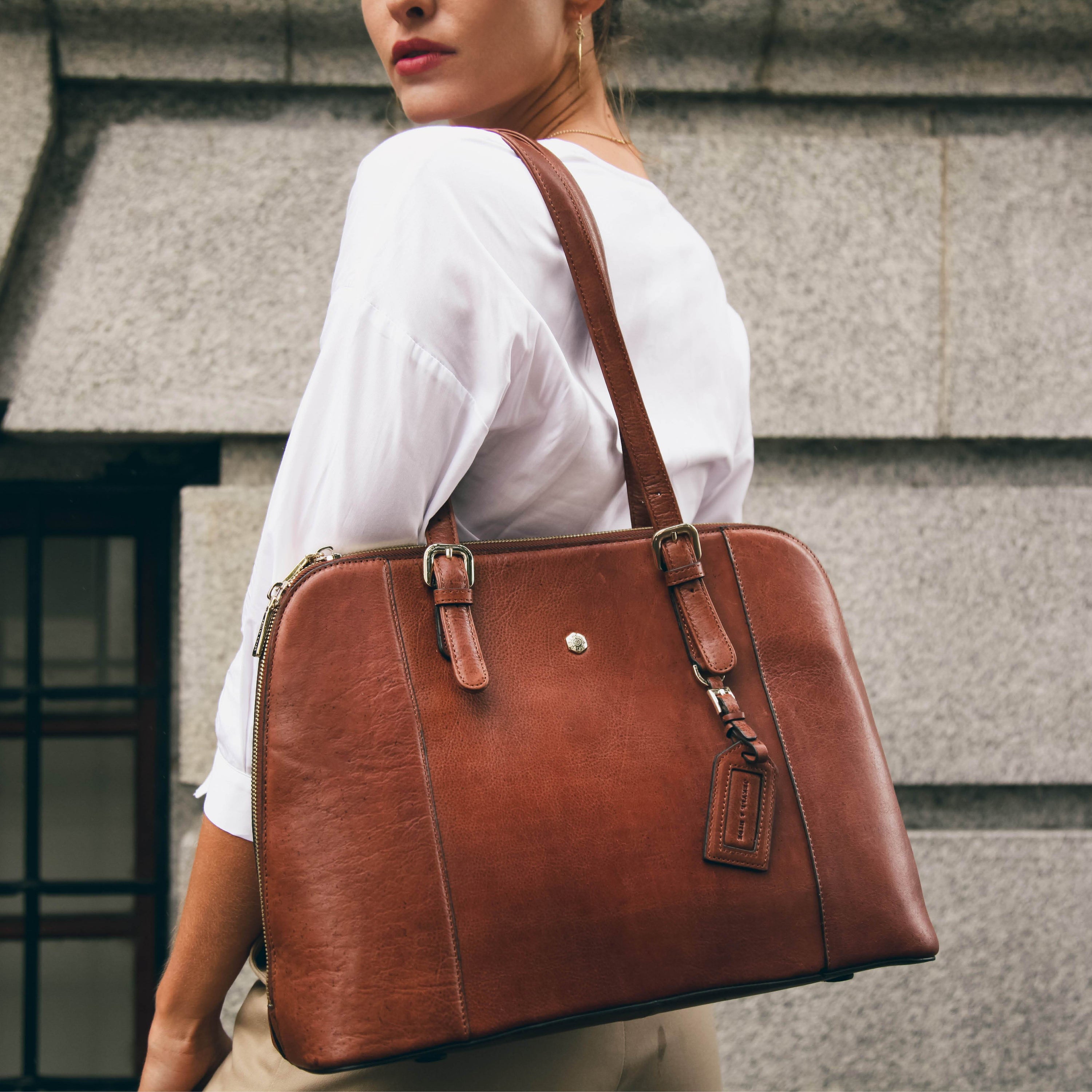 Madrid Ladies Business Handbag in Tan, showcasing its stylish design and spacious interior, perfect for professional use.