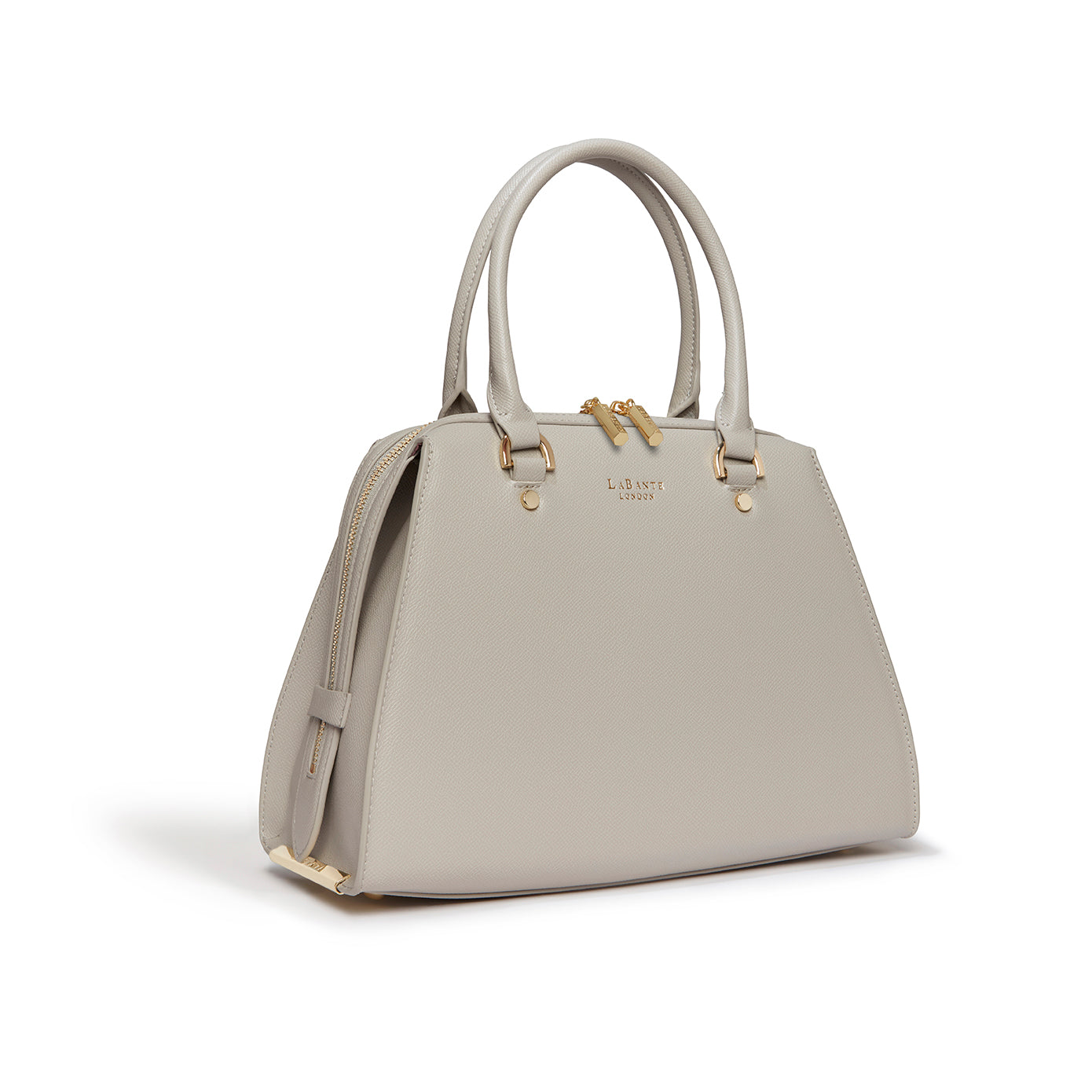 Magnolia Grey Vegan Small Bowling Bag featuring elegant design, gold hardware, and sustainable materials.