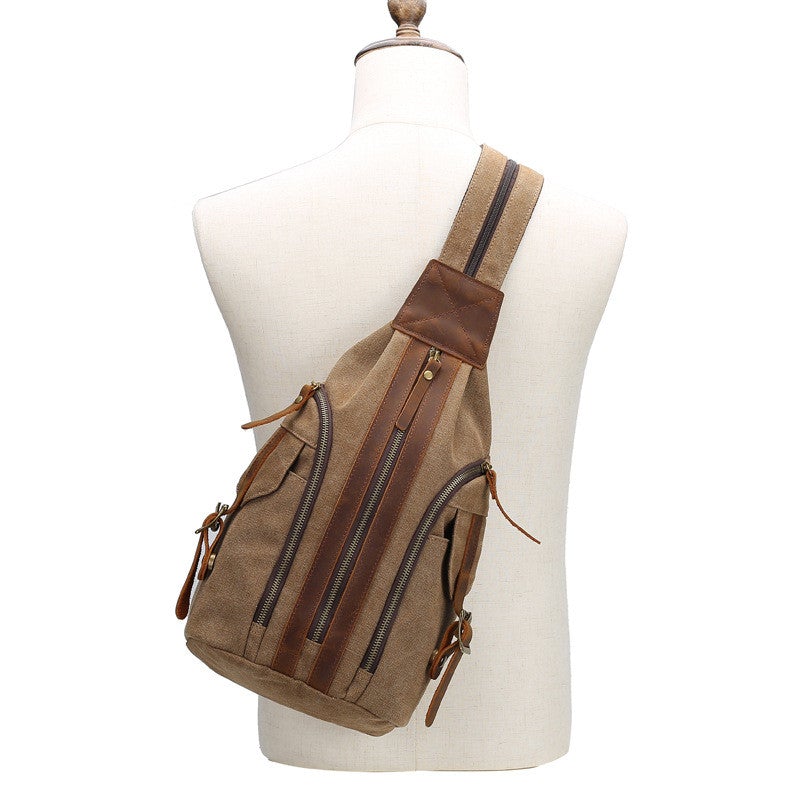 Male Multifunctional Retro Canvas Crossbody Bag in stylish design, showcasing durable fabric and adjustable strap.