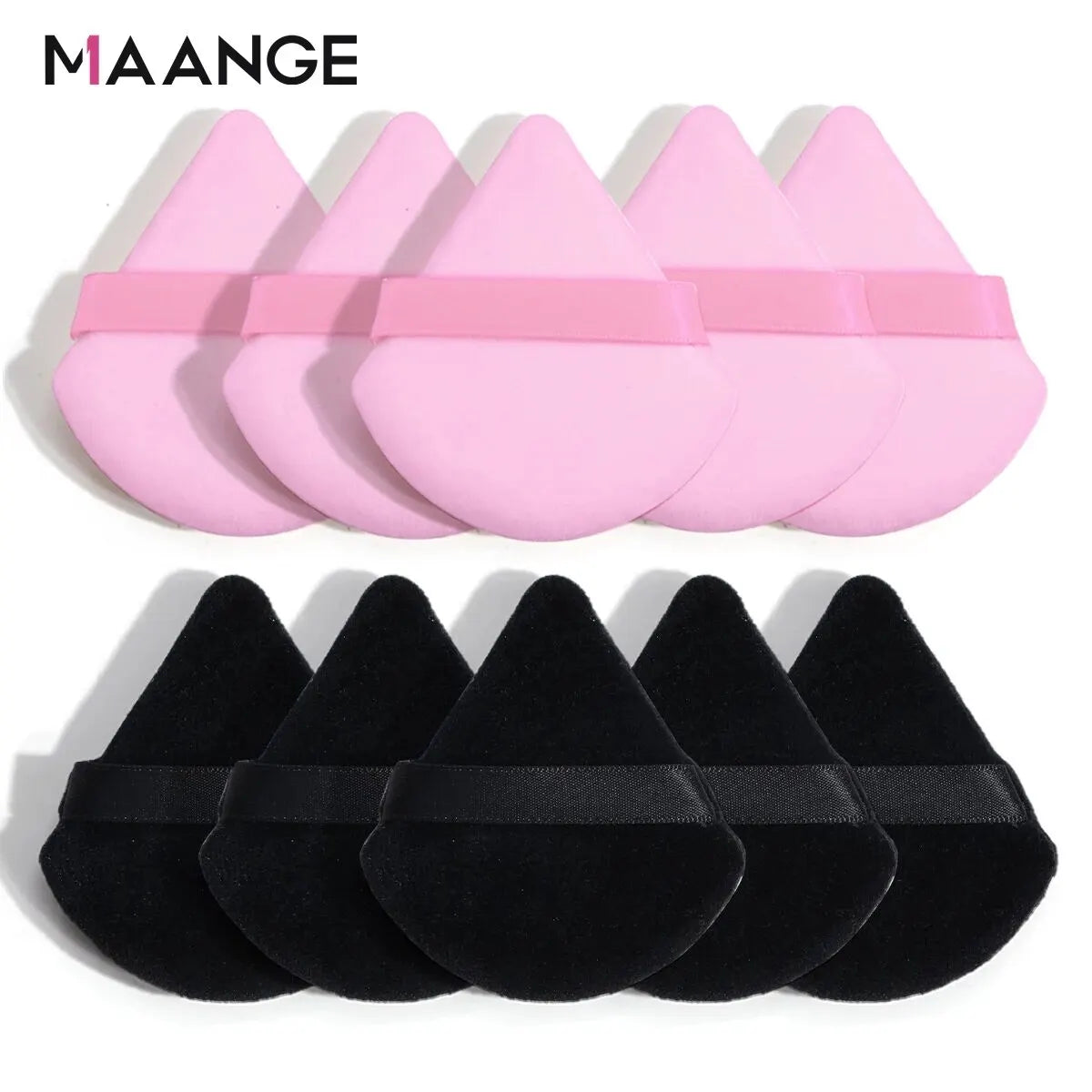 MAANGE Triangle Powder Puff set featuring 10/12 soft fiber puffs for wet and dry makeup application.