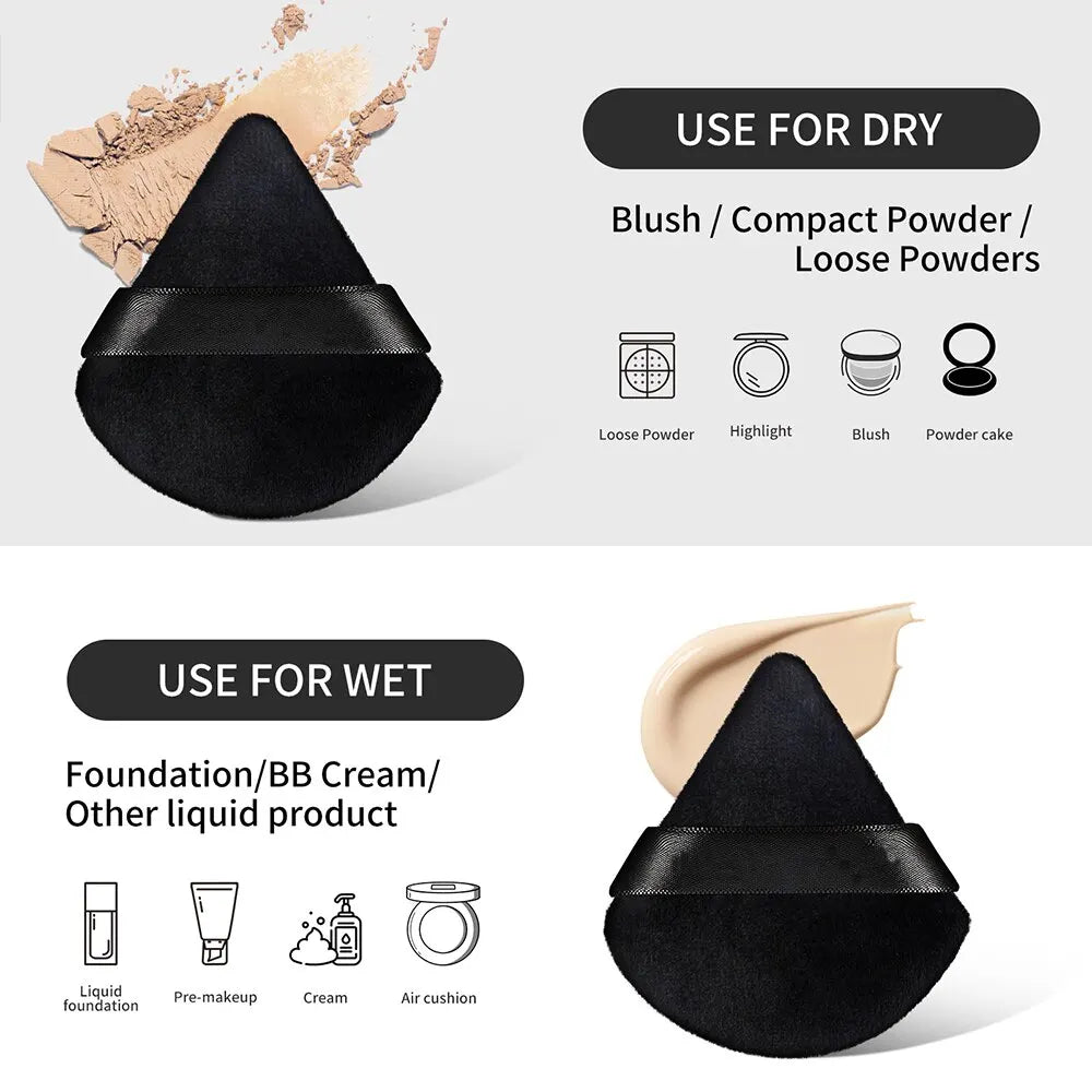 MAANGE Triangle Powder Puff set featuring 10/12 soft fiber puffs for wet and dry makeup application.