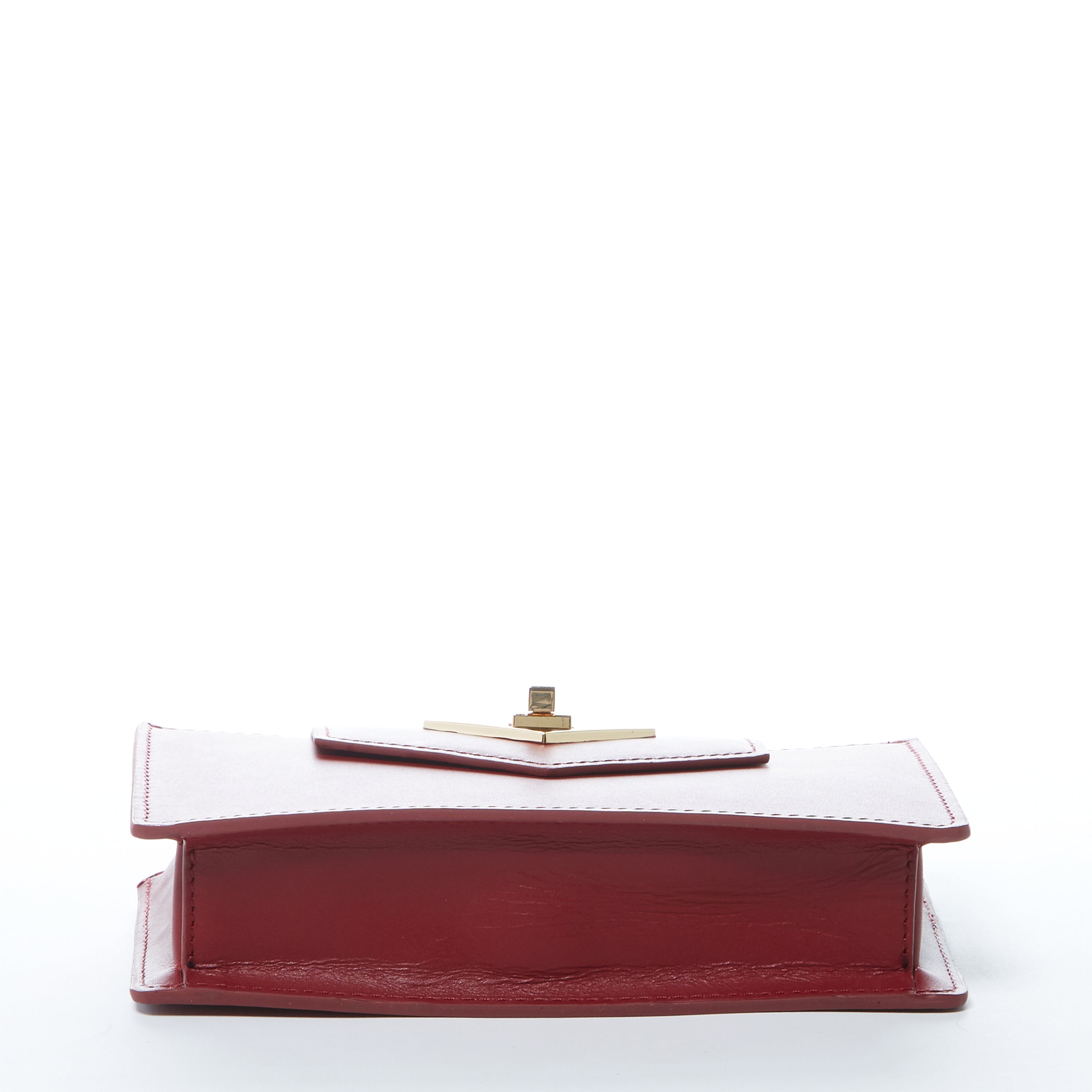 Mary Small Crossbody Leather Wristlet in Burgundy with gold hardware and wrist strap.