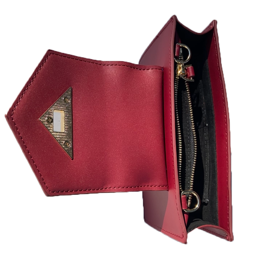 Mary Small Crossbody Leather Wristlet in Burgundy with gold hardware and wrist strap.