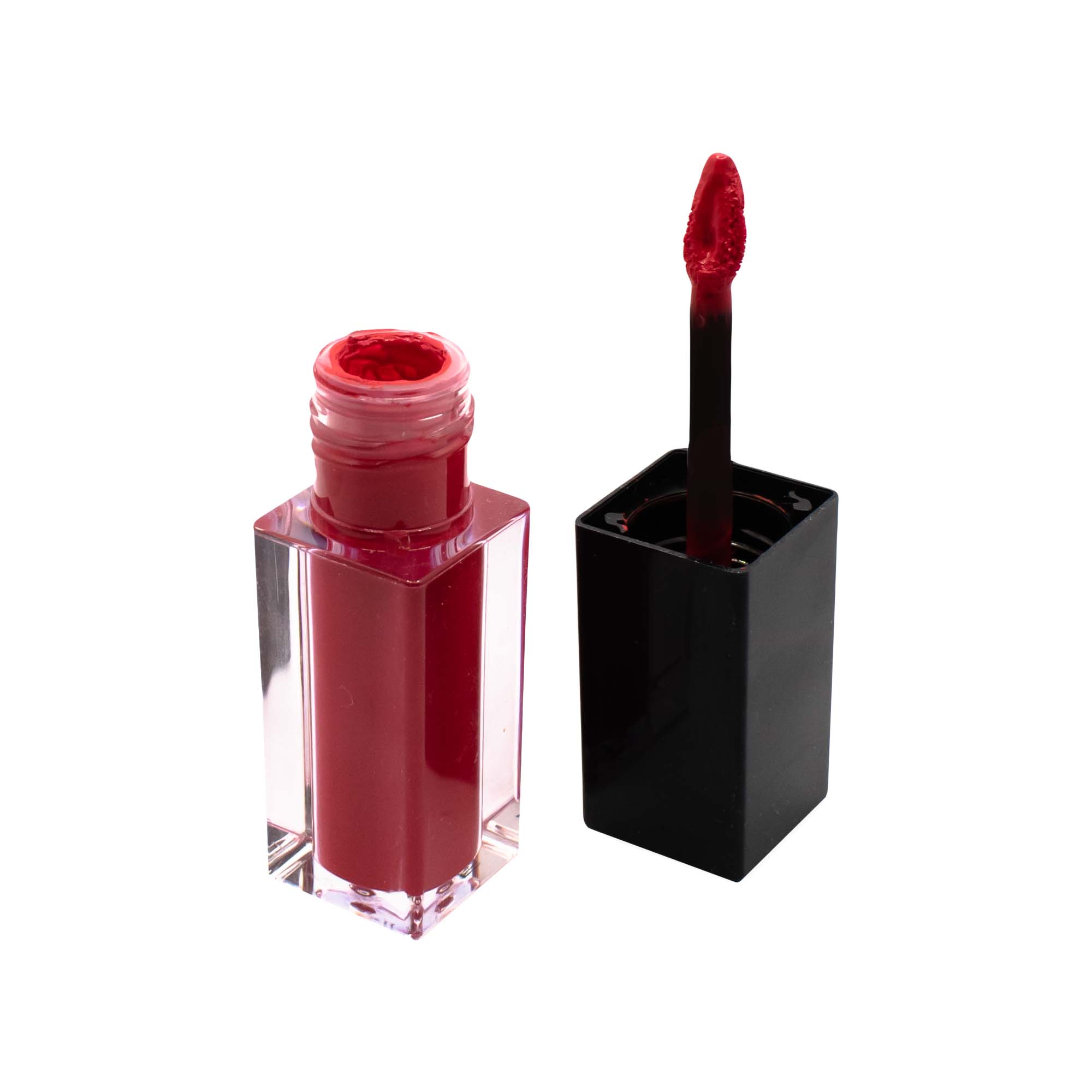 A tube of Matte Lip Stain in Blackberry Wine, showcasing its sleek design and rich, dark berry color.