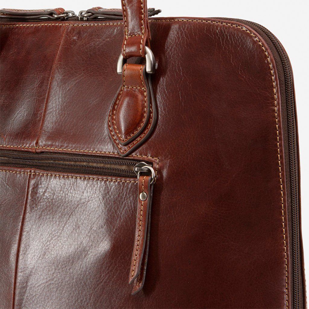 Medium Leather Laptop Handbag in Tobacco color, showcasing its elegant design and spacious interior.