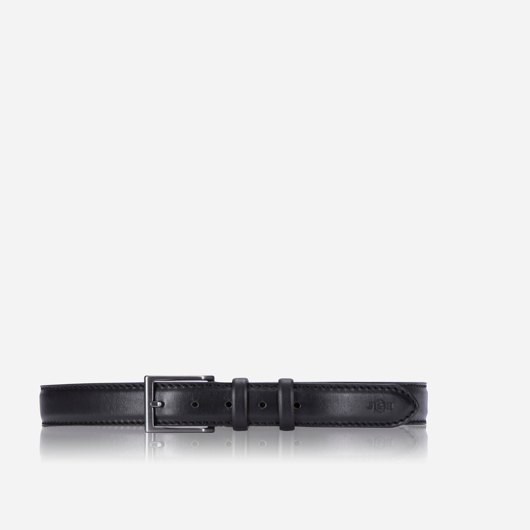 Men's black belt featuring intricate stitching, perfect for any outfit.