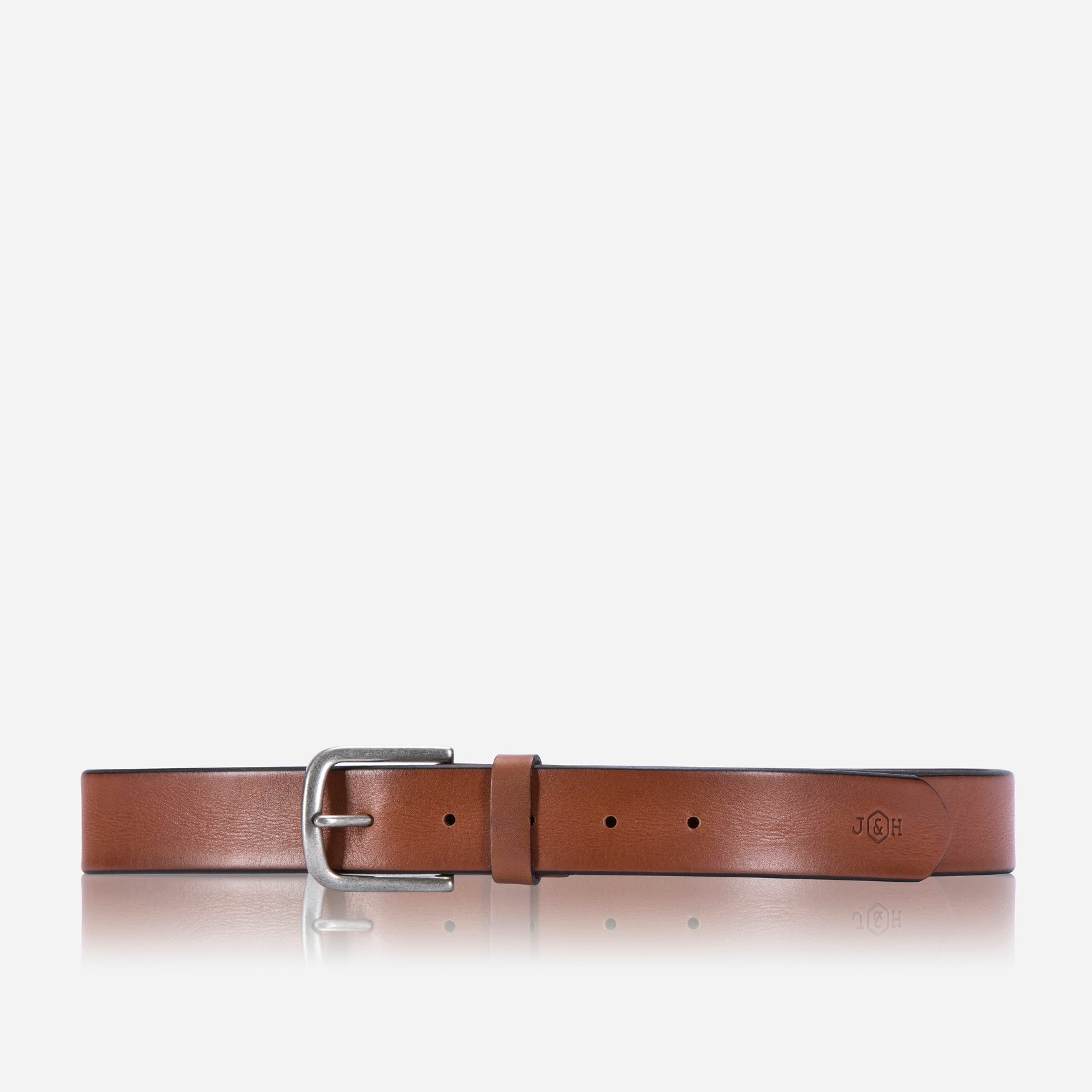 Men's Camel Belt featuring a sleek slim design and rugged textured leather buckle.