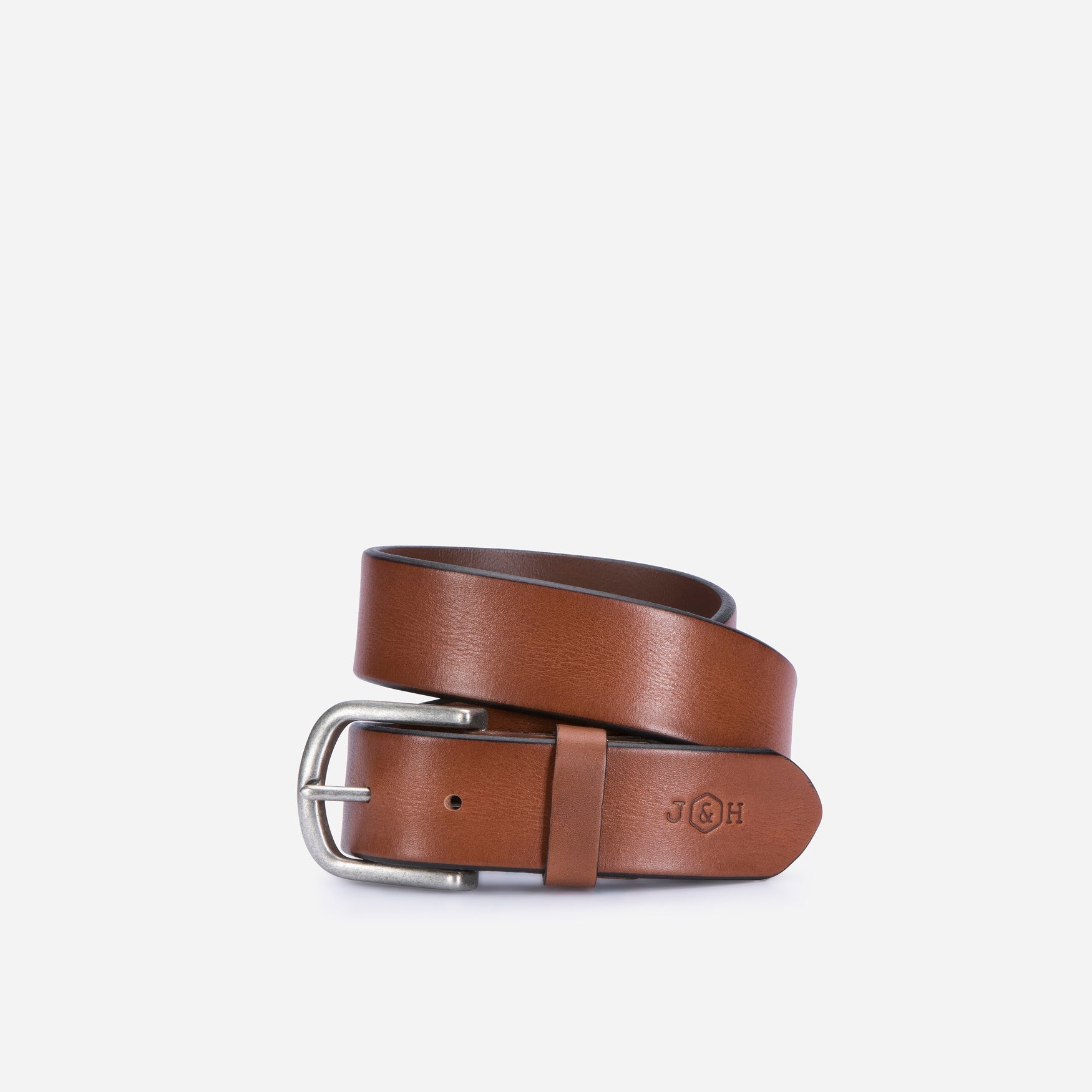 Men's Camel Belt featuring a sleek slim design and rugged textured leather buckle.