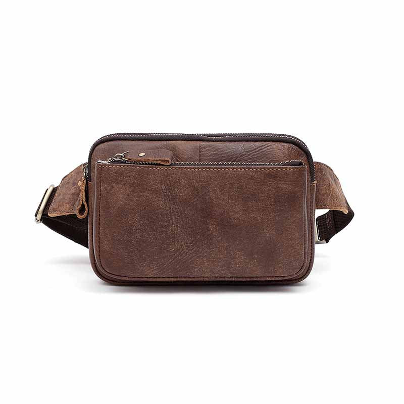 Men's Casual Functional Waist Bag Pack made of leather, featuring multiple pockets and a zipper closure, ideal for everyday use.