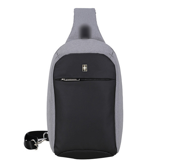 Men's Casual USB Charging Fashion Crossbody Bag in solid color, made of waterproof nylon with a zipper closure.