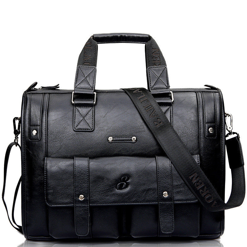 Men's Large Capacity Leather Business Bag in composite leather, featuring a stylish design with multiple pockets and a soft handle.