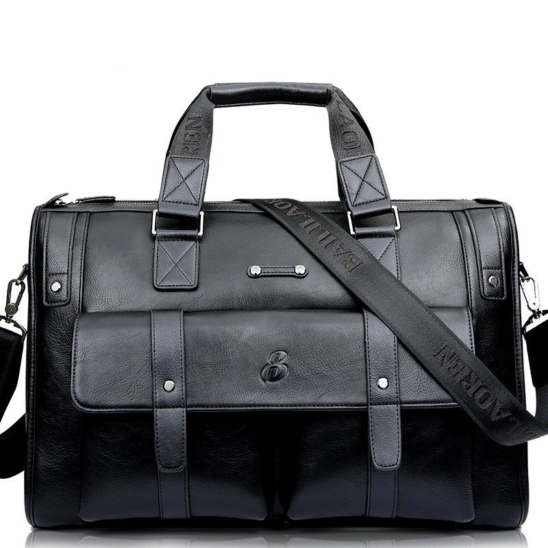 Men's Large Capacity Leather Business Bag in composite leather, featuring a stylish design with multiple pockets and a soft handle.