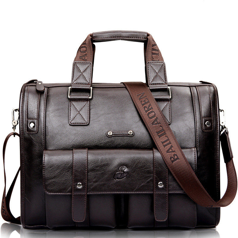 Men's Large Capacity Leather Business Bag in composite leather, featuring a stylish design with multiple pockets and a soft handle.