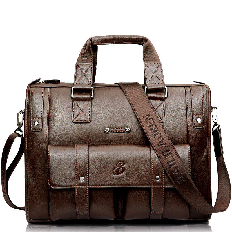 Men's Large Capacity Leather Business Bag in composite leather, featuring a stylish design with multiple pockets and a soft handle.