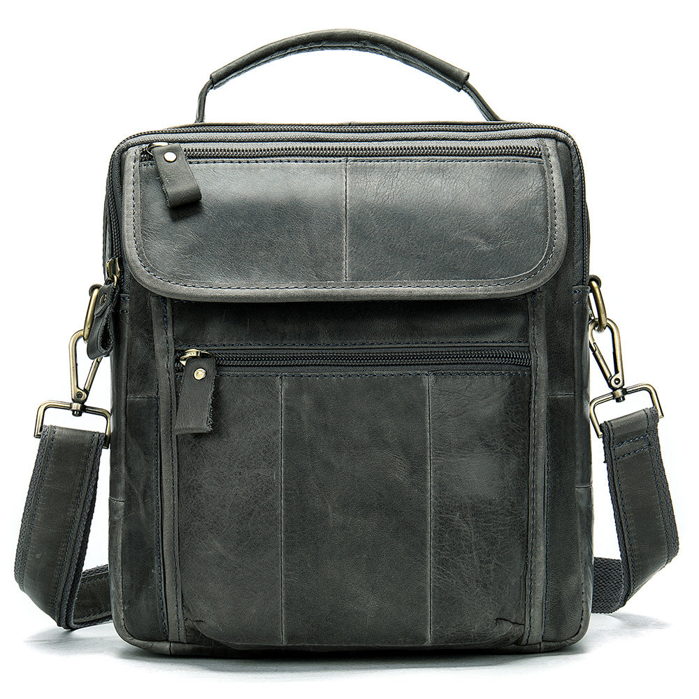 Men's Plain Retro Casual Messenger Bag made of leather, featuring a square shape and multiple pockets for organization.