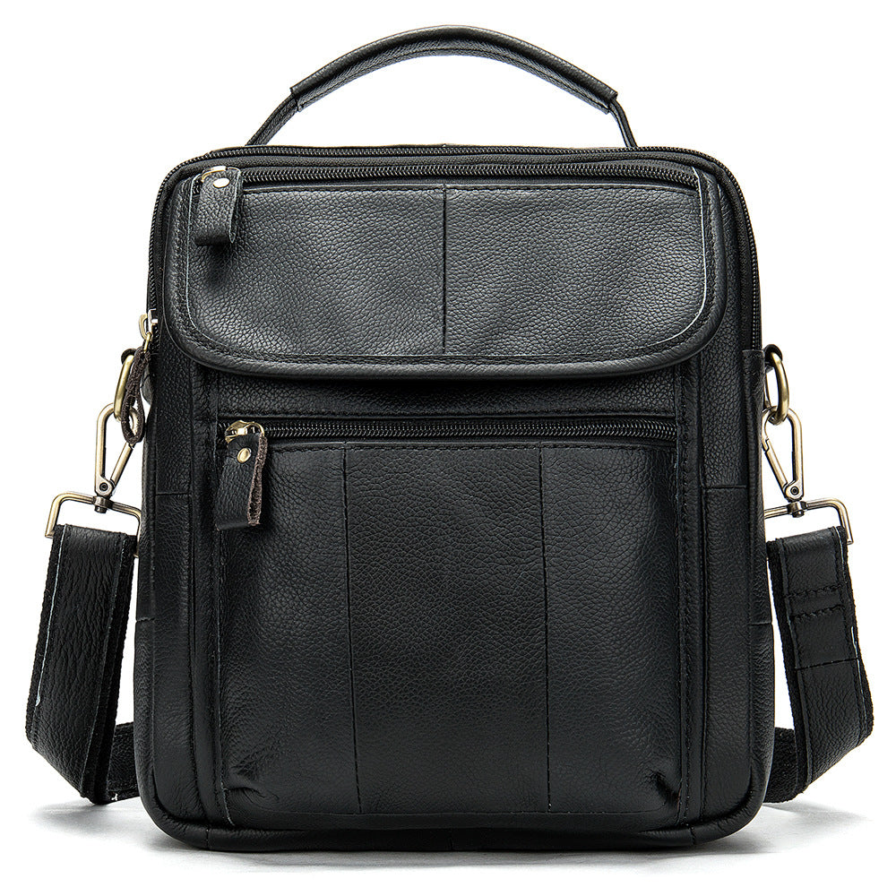 Men's Plain Retro Casual Messenger Bag made of leather, featuring a square shape and multiple pockets for organization.