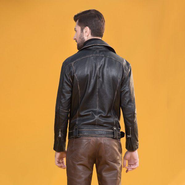 MENS Premium Leather Mukmal Official Jacket made from 100% real sheep leather, featuring a front zip fastener and snap button collar.