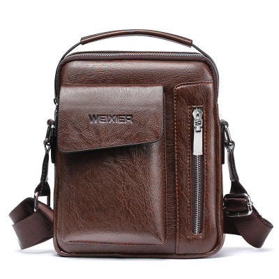 Men's PU Vertical Fashion Messenger Bag in stylish design, featuring a zipper closure and adjustable strap.