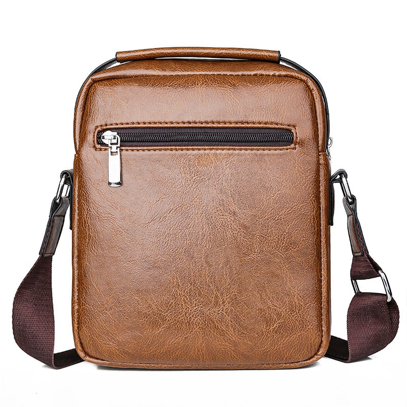 Men's PU Vertical Fashion Messenger Bag in stylish design, featuring a zipper closure and adjustable strap.