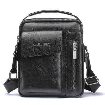 Men's PU Vertical Fashion Messenger Bag in stylish design, featuring a zipper closure and adjustable strap.