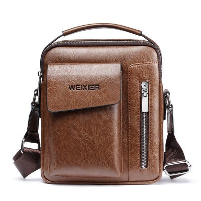 Men's PU Vertical Fashion Messenger Bag in stylish design, featuring a zipper closure and adjustable strap.