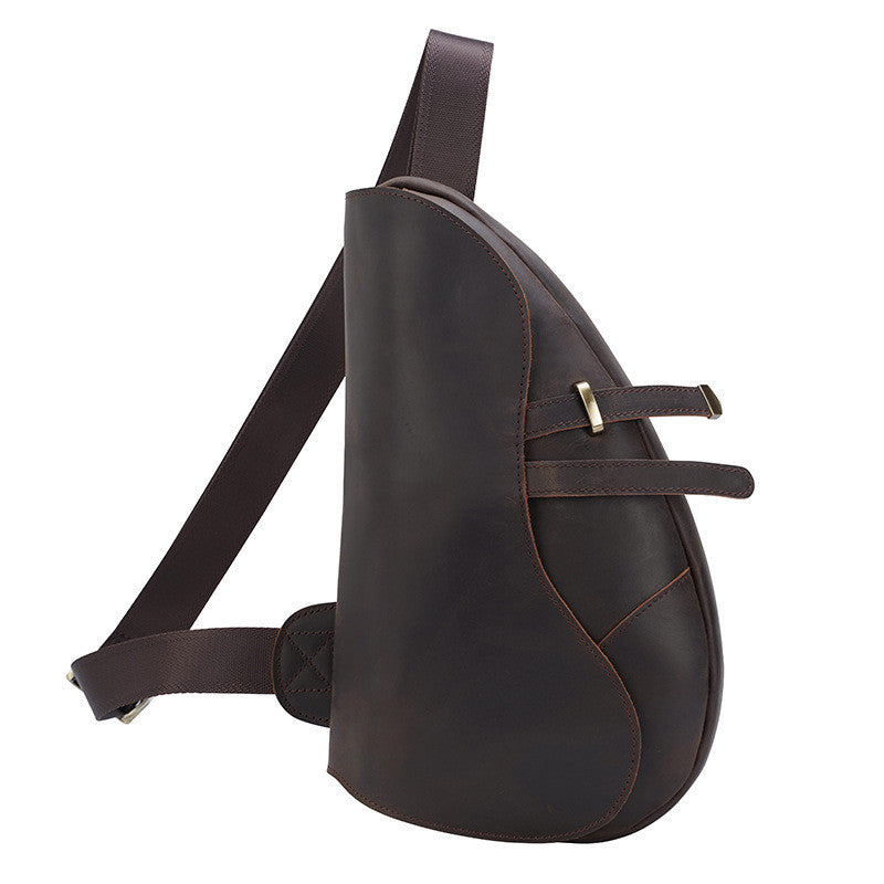 Men's Retro Chest Bag made of dark brown PU leather, featuring a stylish vertical square design, perfect for outdoor sports.