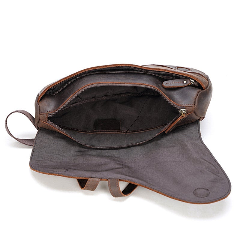 Men's Retro Chest Bag made of dark brown PU leather, featuring a stylish vertical square design, perfect for outdoor sports.