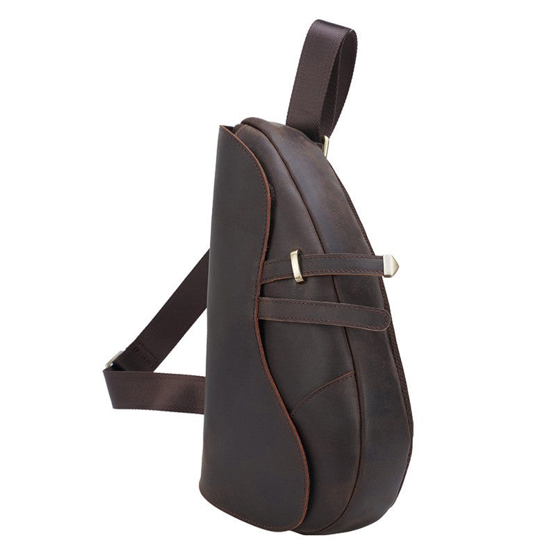 Men's Retro Chest Bag made of dark brown PU leather, featuring a stylish vertical square design, perfect for outdoor sports.