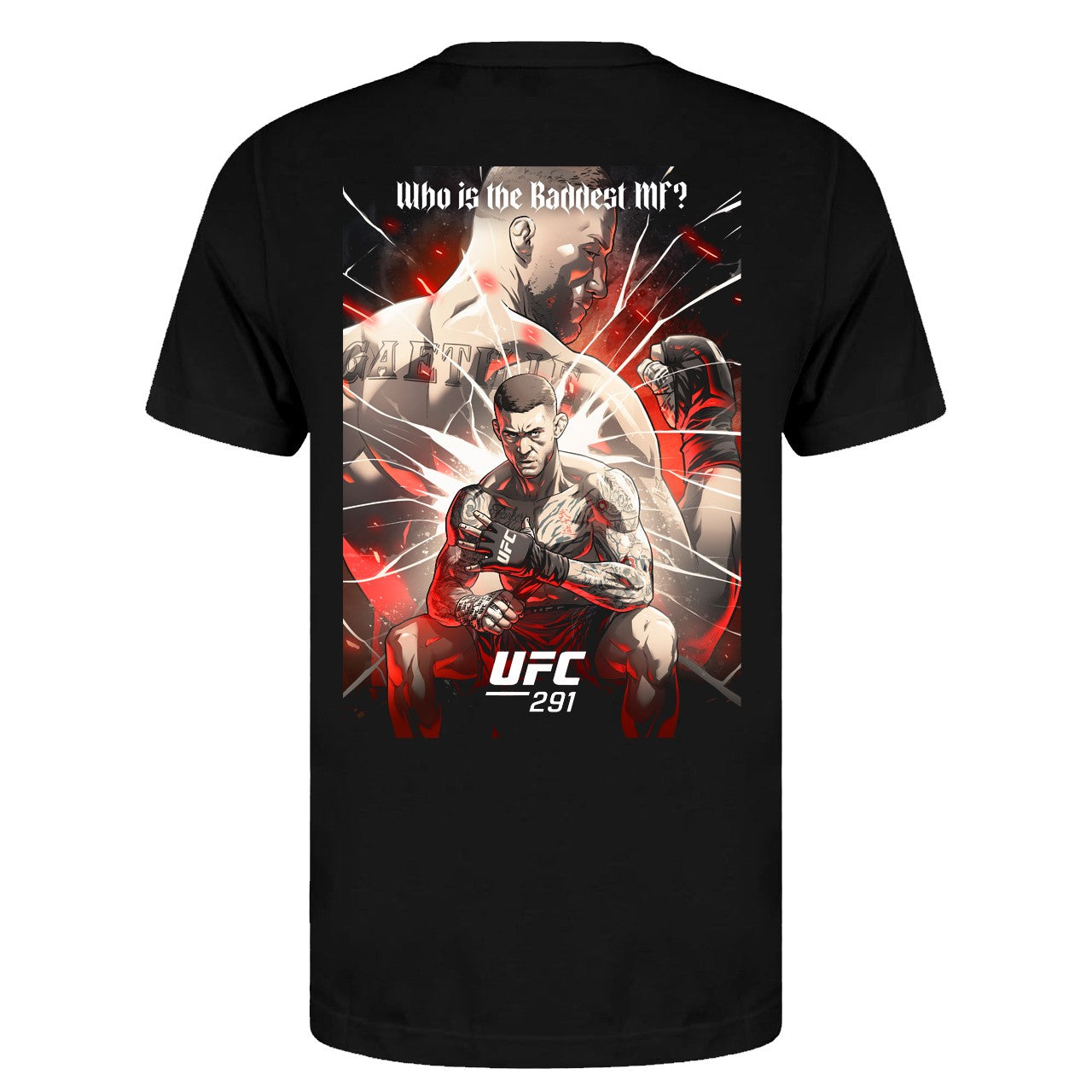 Men's UFC 291 Artist Series T-Shirt in black featuring unique artwork by Rodrigo Lorenzo on the chest and back.