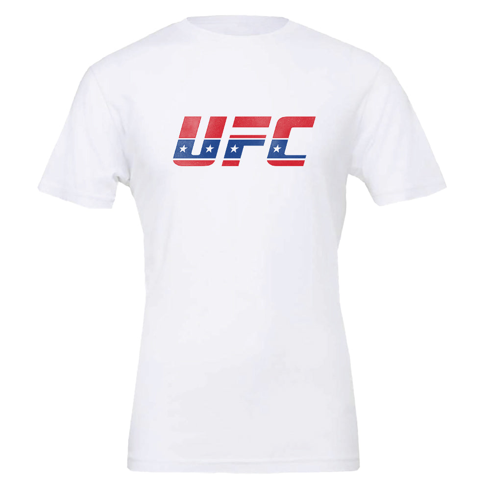 Men's UFC Americana Crest Tee in white featuring USA flag design, perfect for UFC fans.