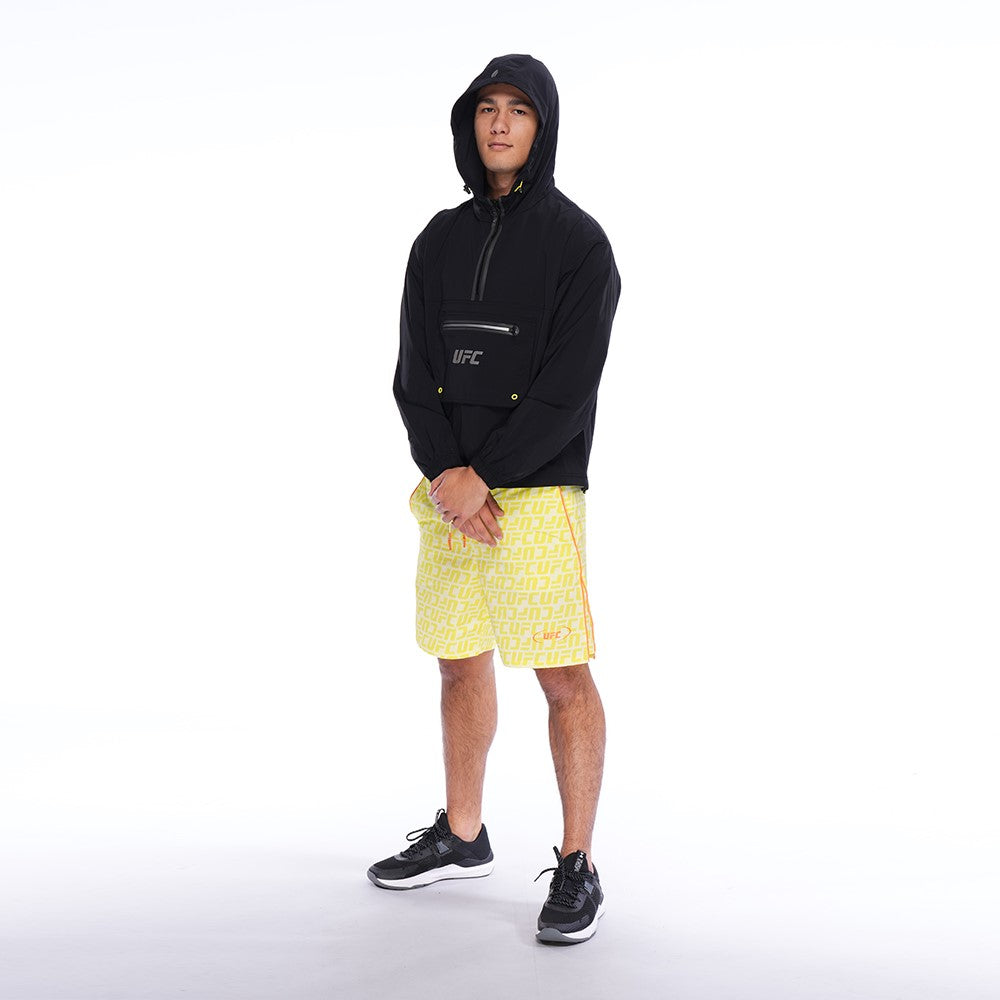 Men's UFC Anorak in black featuring a zip storage pocket and kangaroo pouch, ideal for active lifestyles.