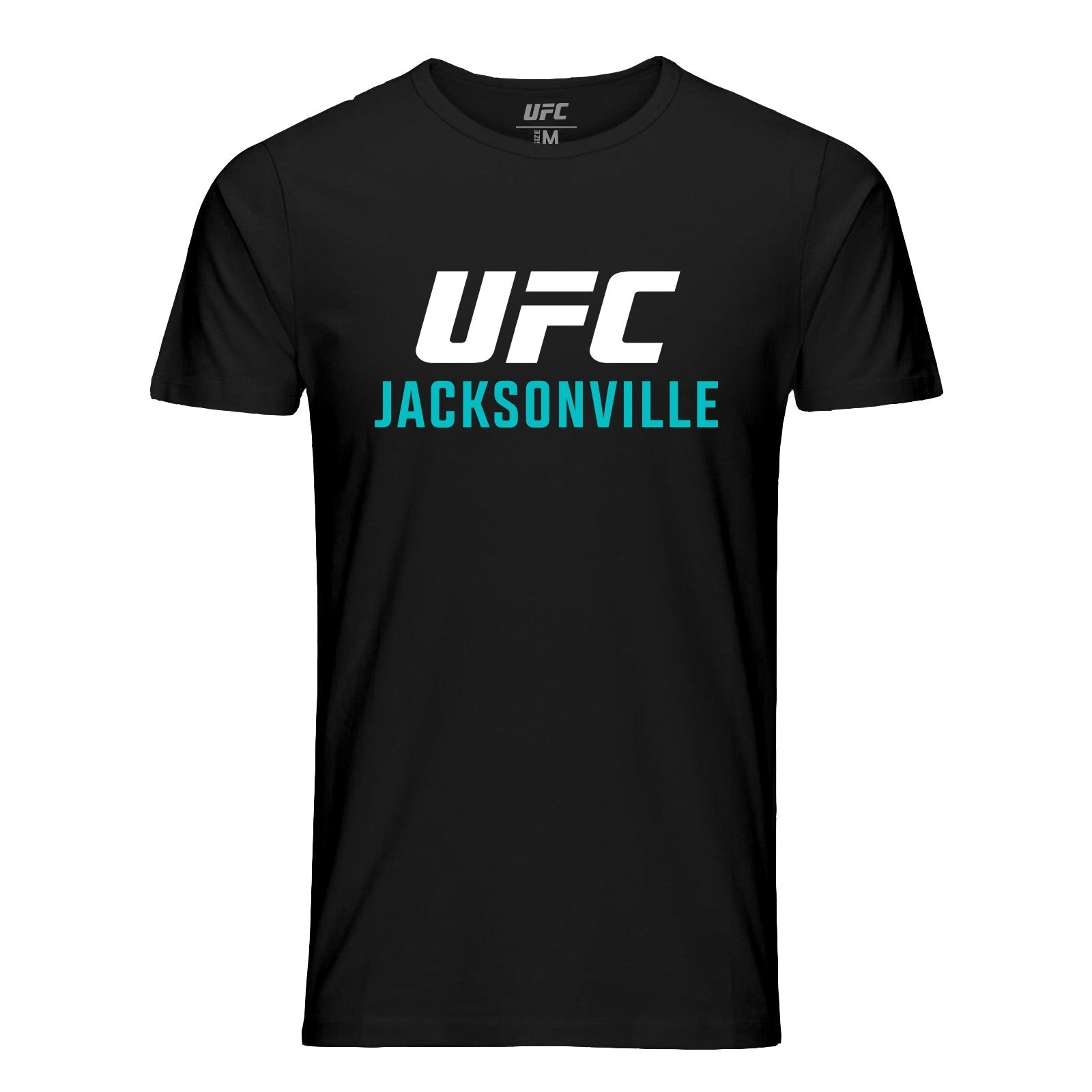 Men's black UFC FN Jacksonville Event T-Shirt featuring Emmet vs Topuria design, made from 100% ring spun cotton.