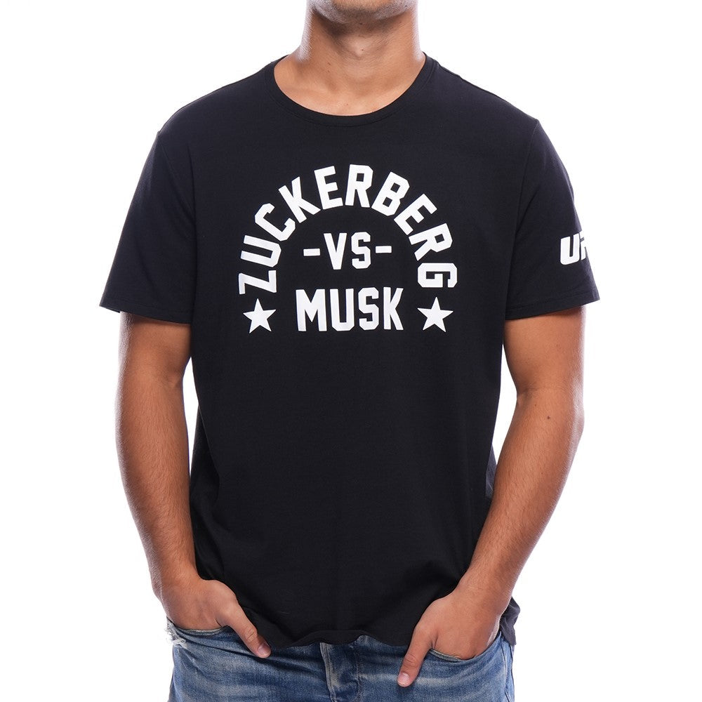 Men's Zuckerberg VS Musk Event Tee in black featuring unique graphics celebrating the historic event.